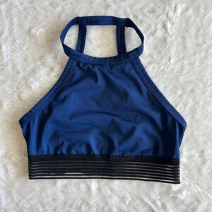 VS Victoria Sport‎ High-Neck Blue Sports Bra With Sheer Black Striped Band Small